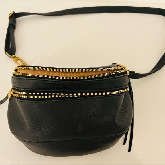HOBO Black Leather Crossbody Bag with Gold Zippers - Picture 6 of 7